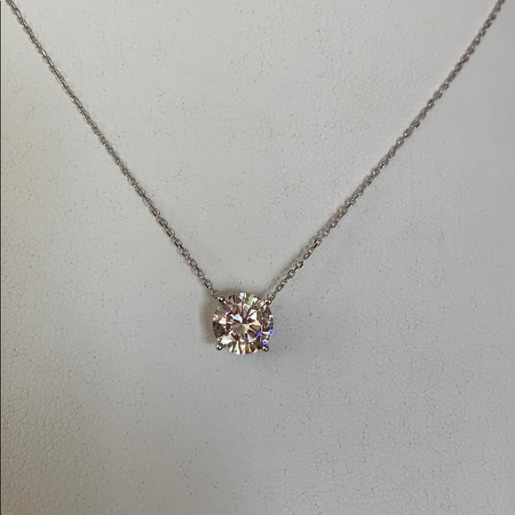 14k White Gold Plated 3ct Solitaire CZ Necklace - Picture 3 of 7